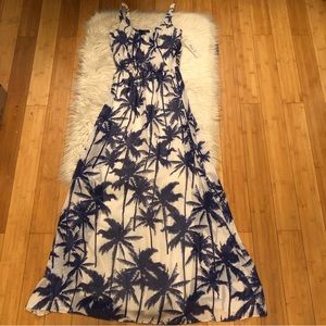 Eliza J Chiffon Tropical Island Coconut Tree Pleated Women Maxi Dress size 2